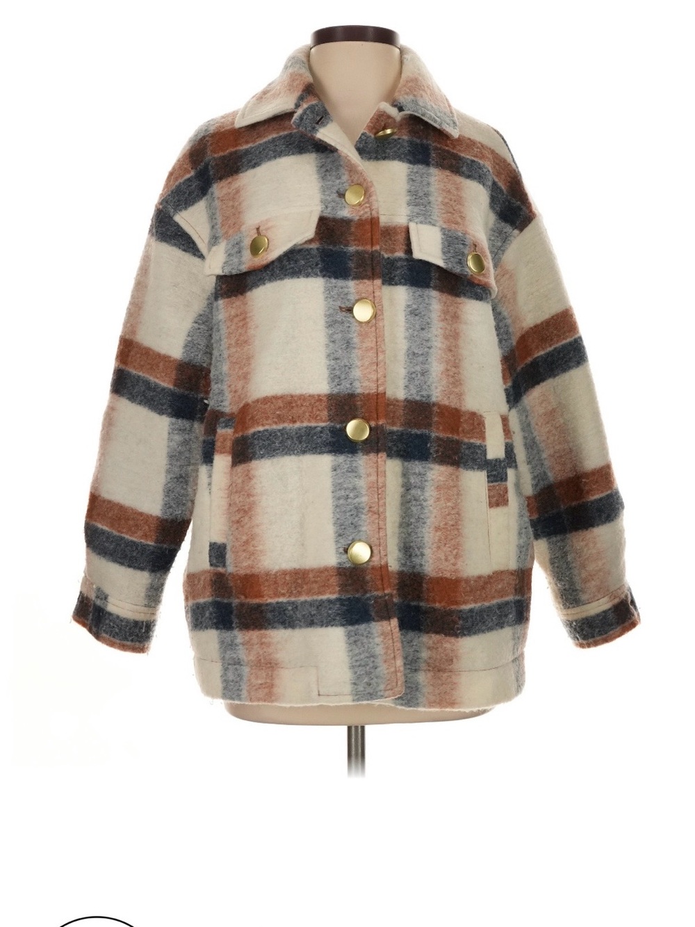 Zara Cream Plaid Shacket with Brown and Navy Stripes
